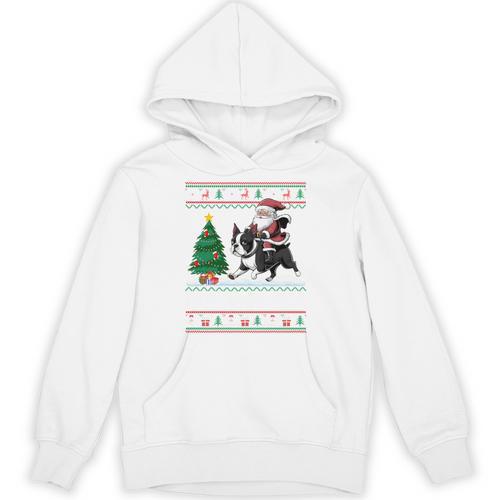 Xmas Tree Lighting Santa Riding Boston Terrier Christmas Unisex Hoodie - Bostonterriersmerch.com