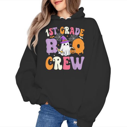 1st Grade Boo Crew Spooky First Grade Halloween Teacher Women's Hoodie - teacherstshirts.com CA