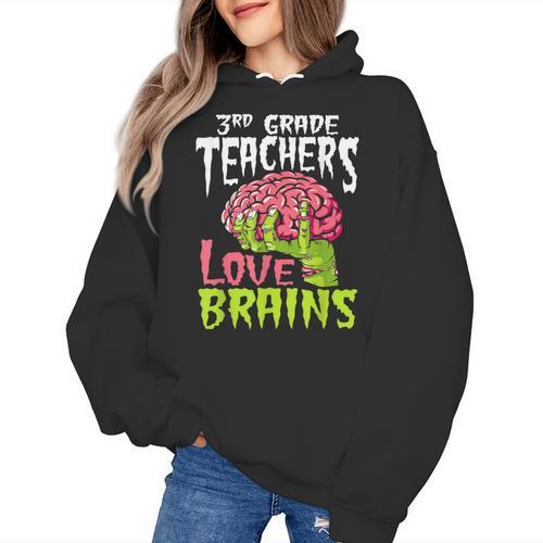 3rd Grade Teachers Love Brains Zombie Teacher Halloween Women's Hoodie - teacherstshirts.com DE
