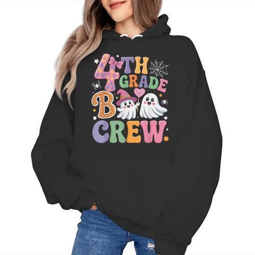 4th Grade Boo Crew Fourth Grade Teacher Kids Happy Halloween Women's Hoodie - teacherstshirts.com UK