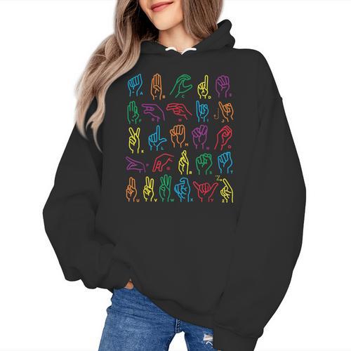 ABC Sign Language Chart Teacher Hand Letter Alphabet ASL Women's Hoodie - teacherstshirts.com UK