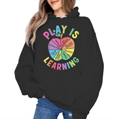 Apple Retro Play Is Learning Kindergarten Teacher Daycare Women's Hoodie - teacherstshirts.com UK