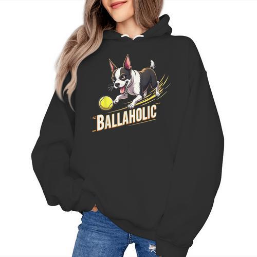 Ballaholic Boston Terrier Dog Chasing Bostie Ball Women's Hoodie - Bostonterriersmerch.com