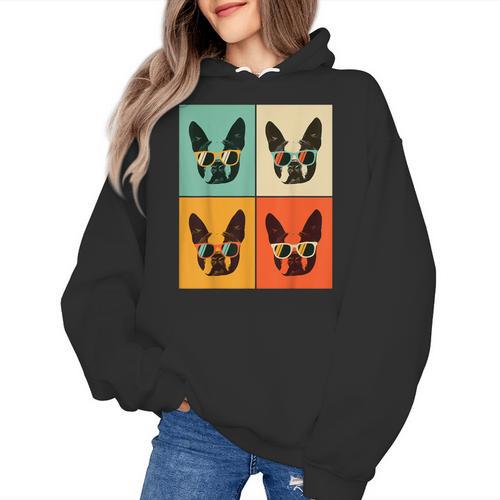 Bostie Dog Lover Boston Terrier With Sunglasses For Men Women Girls Kids Women's Hoodie - Bostonterriersmerch.com