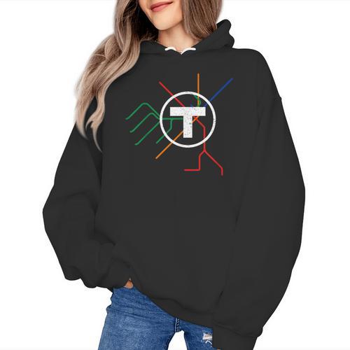 Boston T Subway Map Vintage MBTA Women's Hoodie - Bostonterriersmerch.com