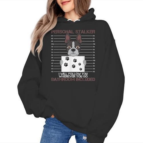 Boston Terrier American Gentleman Personal Stalker Dog Lover Women's Hoodie - Bostonterriersmerch.com