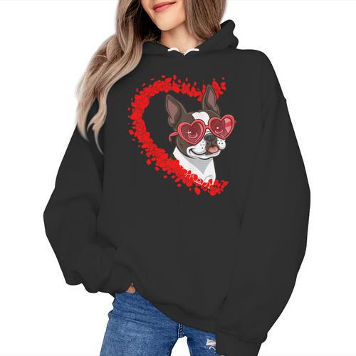 Boston Terrier Dog Mom Dad Valentine’s Day Pet Lover For Men Women Kids Women's Hoodie - Bostonterriersmerch.com