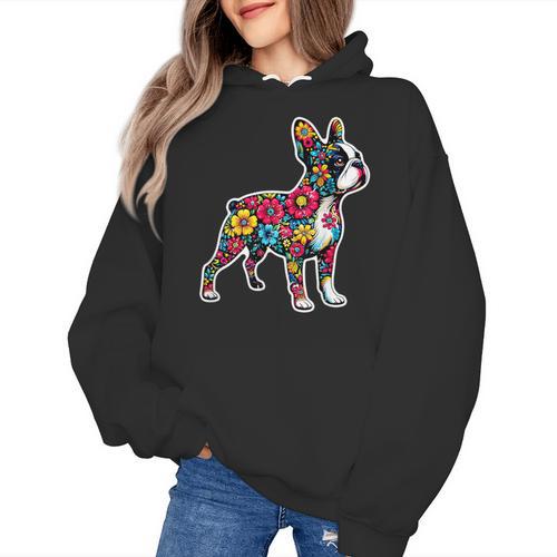 Boston Terrier Floral Vintage Dog Mom Distressed Men Women Kids Women's Hoodie - Bostonterriersmerch.com