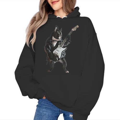 Boston Terrier Guitar Women's Hoodie - Bostonterriersmerch.com