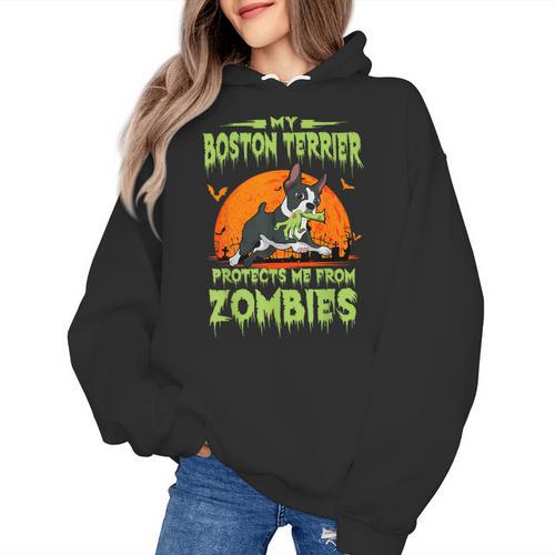 Boston Terrier Halloween Zombie American Gentleman Dog Lover Women's Hoodie - Bostonterriersmerch.com