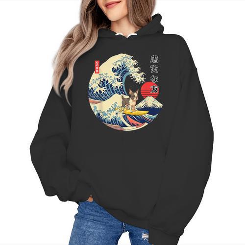 Boston Terrier Japanese Kanagawa Wave Surf Loyal Dog Men Women Kids Women's Hoodie - Bostonterriersmerch.com