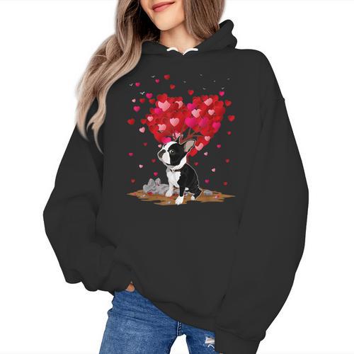 Boston Terrier Lover Heart Shape Boston Terrier Valentine Women's Hoodie - Bostonterriersmerch.com UK