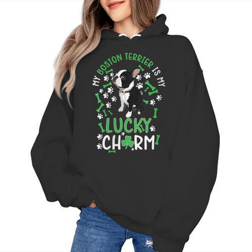My Boston Terrier Is My Lucky Charm Paw Dog St Patrick's Day Women's Hoodie - Bostonterriersmerch.com