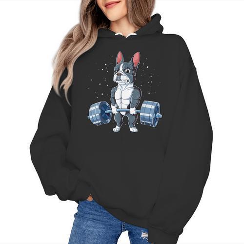 Boston Terrier Weightlifting Deadlift Men Fitness Gym Women's Hoodie - Bostonterriersmerch.com
