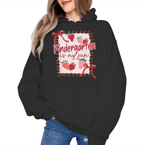 Bow Strawberry Kindergarten Is My Jam Teacher Kinder Team Women's Hoodie - teacherstshirts.com UK