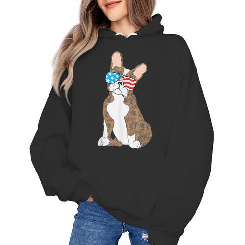Brindle Boston Terrier Dog Patriotic Shirt USA Flag Women's Hoodie - Bostonterriersmerch.com