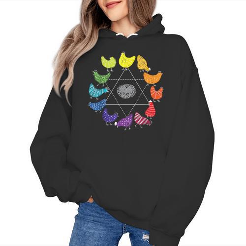 Chicken Themed Color Wheel Educational Art Teacher Artist Men Women Girls Kids Women's Hoodie - teacherstshirts.com CA