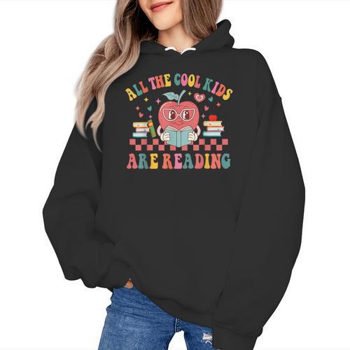 All The Cool Kids Are Reading Book Reading Teacher School Women's Hoodie - teacherstshirts.com