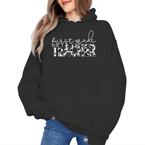 Cow Print For Elementary School First Grade Teachers Women's Hoodie - teacherstshirts.com UK