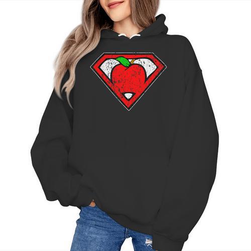 Cute Distressed Super Teacher Superhero Apple Shirt Women's Hoodie - teacherstshirts.com