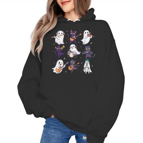 Cute Ghost Cat Playing Musical Halloween Music Teacher Women's Hoodie - teacherstshirts.com DE