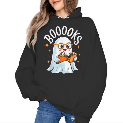 Cute Ghost Reading Book Librarian Teacher Halloween Costume Women's Hoodie - teacherstshirts.com AU