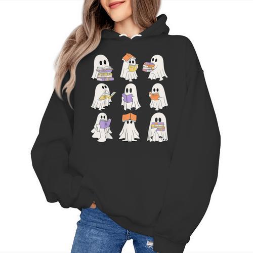 Cute Ghost Reading Books Teacher Halloween Reading Men Women Kids Women's Hoodie - teacherstshirts.com DE