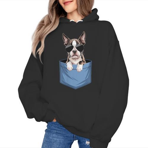 Cute Pocket Boston Terrier Lover Dog Mom Women's Hoodie - Bostonterriersmerch.com