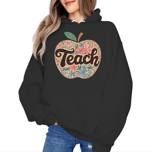 Cute Teacher With Apple Retro Teacher Kids Back To School Women's Hoodie - teacherstshirts.com AU