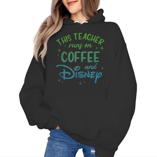 Disney This Teacher Runs On Coffee And Disney Gradient Logo Women's Hoodie - teacherstshirts.com CA