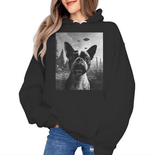 Dog Mom Dad Alien Selfie Boston Terrier UFO For Men Women Women's Hoodie - Bostonterriersmerch.com