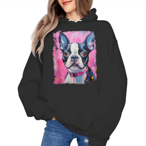 Dog Pink Boston Terrier Women's Hoodie - Bostonterriersmerch.com