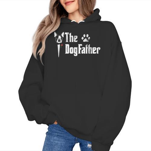 The Dogfather Boston Terrier Dog Dad Father's Day Women's Hoodie - Bostonterriersmerch.com