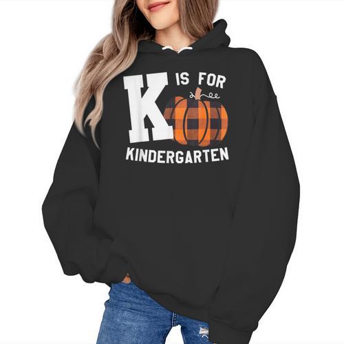Fall Kindergarten Teacher K Is For Buffalo Plaid Pumpkin Women's Hoodie - teacherstshirts.com AU