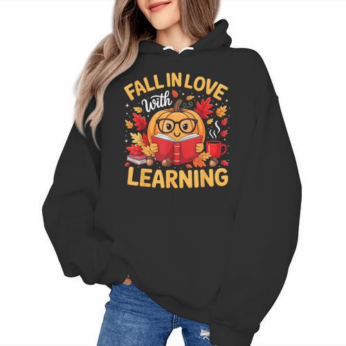 Fall In Love With Learning Pumpkin Thanksgiving Teacher Fall Women's Hoodie - teacherstshirts.com AU