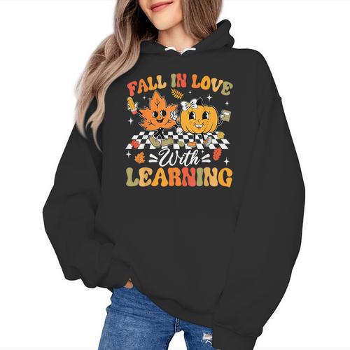 Fall In Love With Learning Fall Teacher Thanksgiving Retro Women's Hoodie - teacherstshirts.com UK