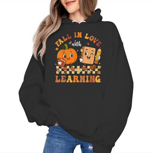 Fall In Love With Reading Book Autumn Pumpkins And Teachers Women's Hoodie - teacherstshirts.com UK