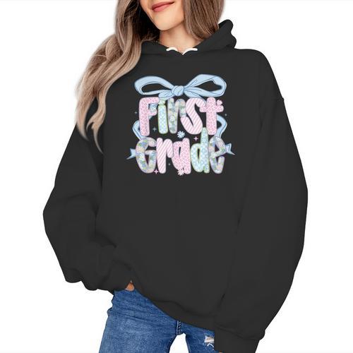 First Grade Coquette Bow Girls Teacher Team 1st Grade Squad Women's Hoodie - teacherstshirts.com