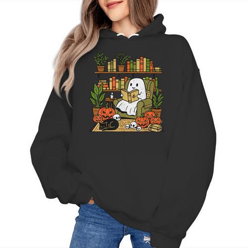 Ghost Library Reading Books Halloween Librarian Teacher Women's Hoodie - teacherstshirts.com AU