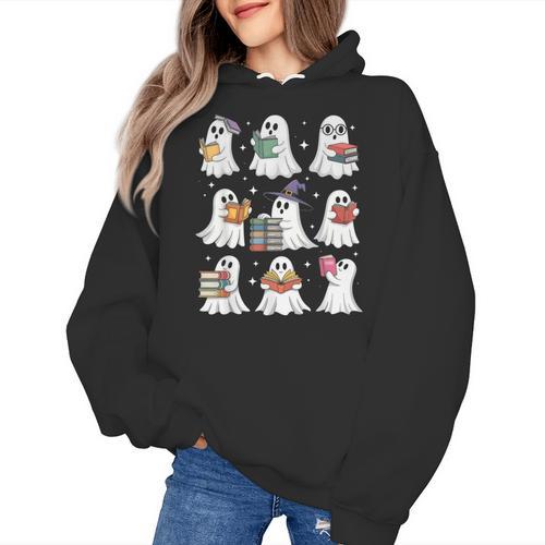 Ghost Reading Teacher Halloween Costume Librarian Book Lover Women's Hoodie - teacherstshirts.com AU