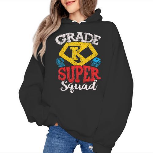 Grade K Super Squad Superhero Kindergarten Teacher Team Women's Hoodie - teacherstshirts.com DE
