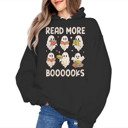 Groovy Halloween Ghost Read More Boooooks Librarian Teacher For Men Women Kids Women's Hoodie - teacherstshirts.com