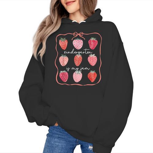 Groovy Kindergarten Is My Jam Strawberry Kinder Team Teacher Women's Hoodie - teacherstshirts.com UK
