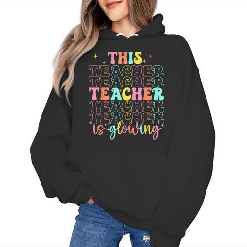 Groovy This Teacher Is Glowing Hello Summer End Of School Women's Hoodie - teacherstshirts.com
