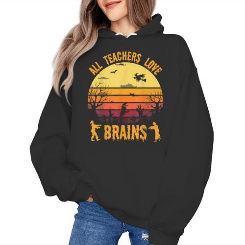 Halloween Costume Teacher Love Brains Zombie Women's Hoodie - teacherstshirts.com AU