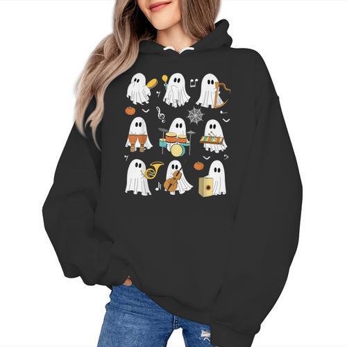 Halloween Ghost Playing Musical Instruments Music Teacher Women's Hoodie - teacherstshirts.com