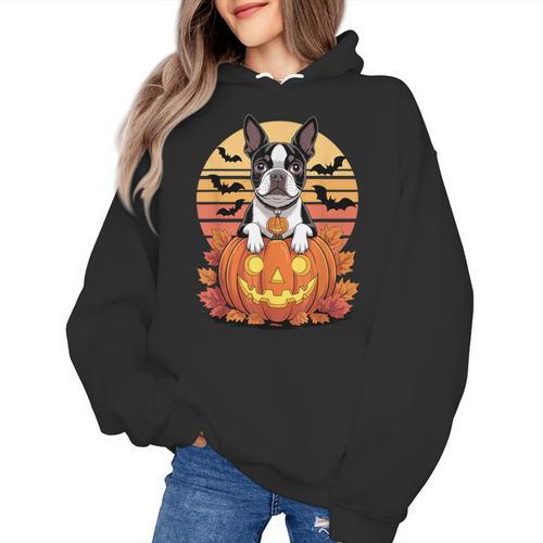 Halloween Retro Boston Terrier Women's Hoodie - Bostonterriersmerch.com AU