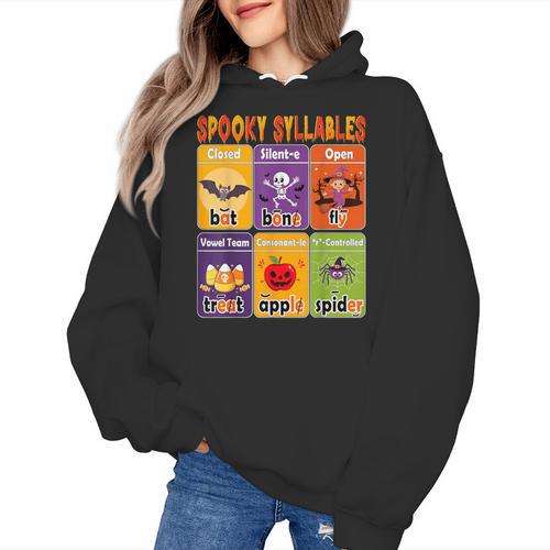 Halloween Spooky Syllable Types Teacher Educational Women's Hoodie - teacherstshirts.com AU