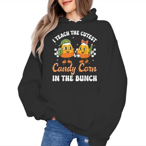 Halloween Teacher Cutest Candy Corn Groovy Spooky Teachers Women's Hoodie - teacherstshirts.com