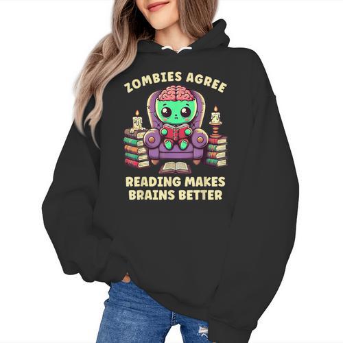 Halloween Teacher Zombie Reading Is Good For Brains Women's Hoodie - teacherstshirts.com